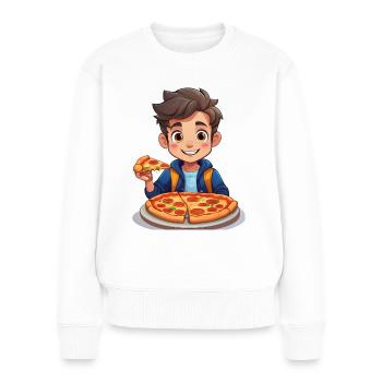 Teenager mit Pizza - Frauen Premium Bio Pullover - Weiß - Vorne - Julia (174cm)