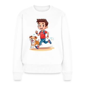 Un homme fait du jogging avec son chien - Pull Premium bio Femme - blanc - Devant - Julia (174cm)