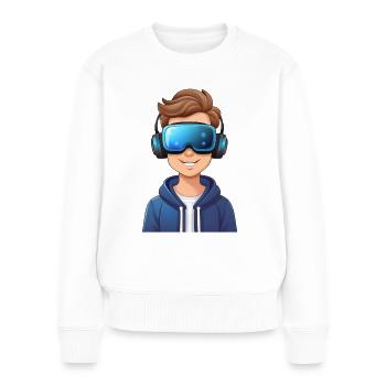 Junge mit VR-Brille – Virtuelle Realität - Frauen Premium Bio Pullover - Weiß - Vorne - Julia (174cm)