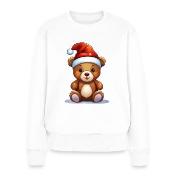 Noël – Ours en peluche avec chapeau de Père Noël - Pull Premium bio Femme - blanc - Devant - Julia (174cm)