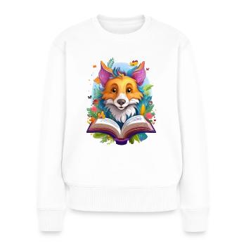 Lesen beflügelt die Fantasie - Frauen Premium Bio Pullover - Weiß - Vorne - Julia (174cm)
