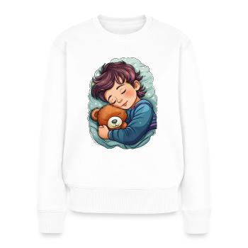 Enfant endormi avec ours en peluche - Pull Premium bio Femme - blanc - Devant - Julia (174cm)