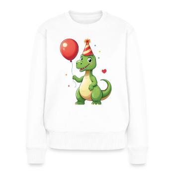 Dinosaur with balloon celebrates birthday - Women's Premium Organic Jumper - white - Front - Julia (174cm)
