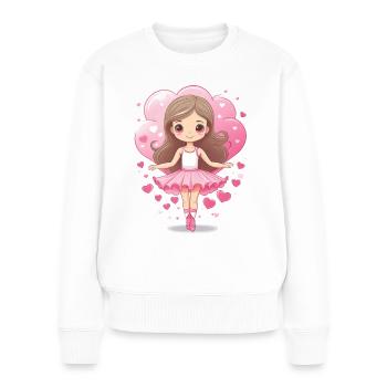 Danseuse aux cheveux longs et robe rose - Pull Premium bio Femme - blanc - Devant - Julia (174cm)