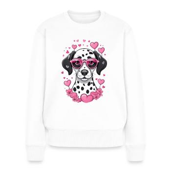 Verliebter Dalmatiner mit rosa Brille und Herzen - Frauen Premium Bio Pullover - Weiß - Vorne - Julia (174cm)