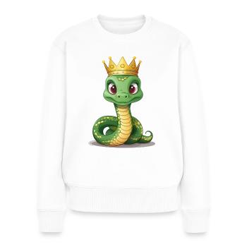Grüne Schlange mit Krone - Frauen Premium Bio Pullover - Weiß - Vorne - Julia (174cm)