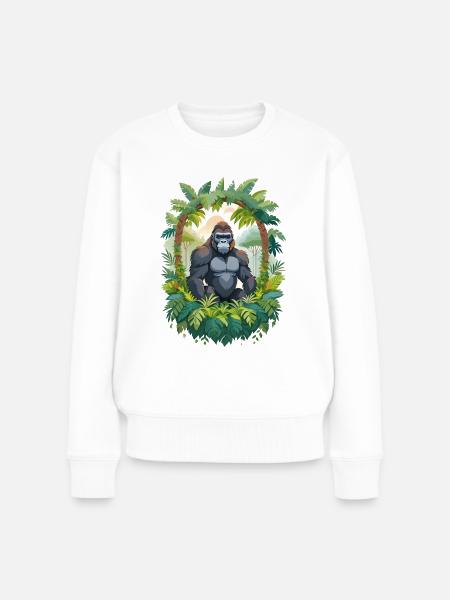 Gorilla im Dschungel - Frauen Premium Bio Pullover - Weiß
