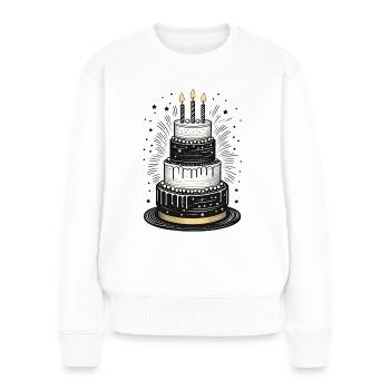 Gâteau d’anniversaire en noir, blanc et or - Pull Premium bio Femme - blanc - Devant - Julia (174cm)