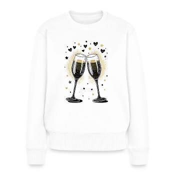Toast au vin mousseux pour un anniversaire ou un anniversaire - Pull Premium bio Femme - blanc - Devant - Julia (174cm)