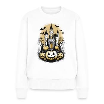 Château d’Halloween et citrouille - Pull Premium bio Femme - blanc - Devant - Julia (174cm)