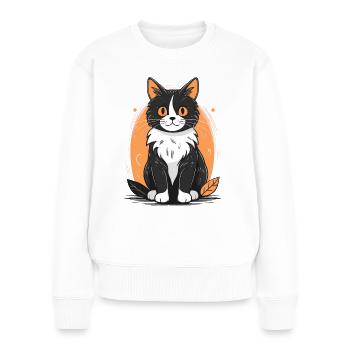 Katze im Herbst in schwarz, weiß und orange - Frauen Premium Bio Pullover - Weiß - Vorne - Julia (174cm)