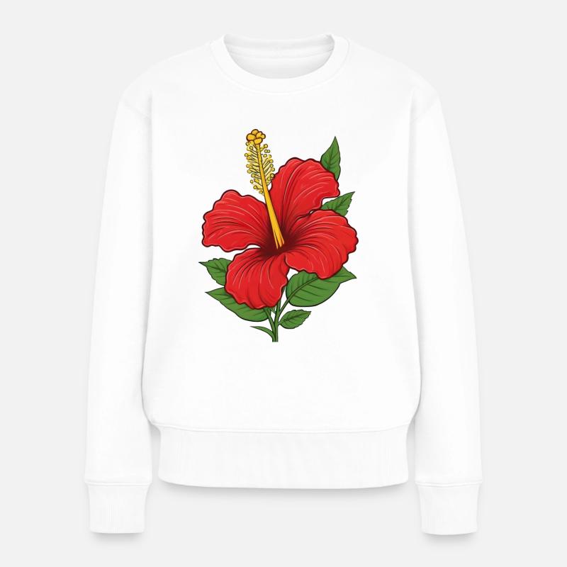 Hibiskus Blüte - Frauen Premium Bio Pullover - Weiß