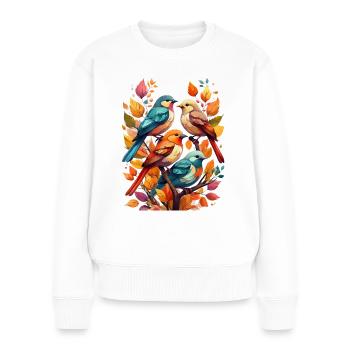 Birds sitting on a branch in autumn - Women's Premium Organic Jumper - white - Front - Julia (174cm)