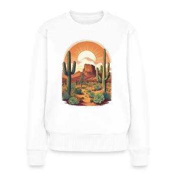 Vintage Arizona Illustration mit Kaktus und Wüste - Frauen Premium Bio Pullover - Weiß - Vorne - Julia (174cm)