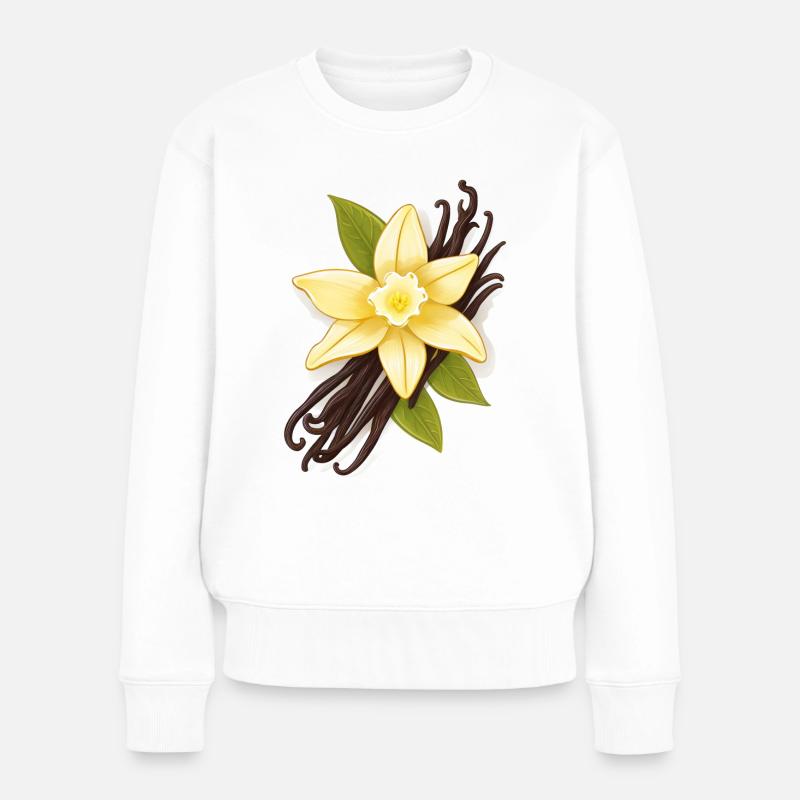 Vanille – Vanilleblüte und Vanilleschoten - Frauen Premium Bio Pullover - Weiß