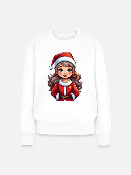 Weihnachtsfrau (eine Frau als Weihnachtsmann) - Frauen Premium Bio Pullover - Weiß