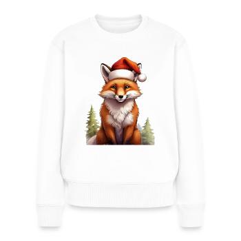 Niedlicher Fuchs mit einer Nikolausmütze im Wald - Frauen Premium Bio Pullover - Weiß - Vorne - Julia (174cm)