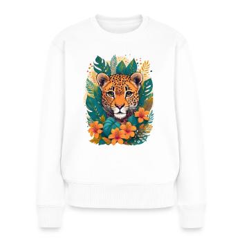 Léopard mignon dans la jungle - Pull Premium bio Femme - blanc - Devant - Julia (174cm)