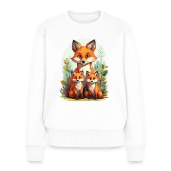 Fuchs Mama mit ihren Jungen im Wald - Frauen Premium Bio Pullover - Weiß - Vorne - Julia (174cm)