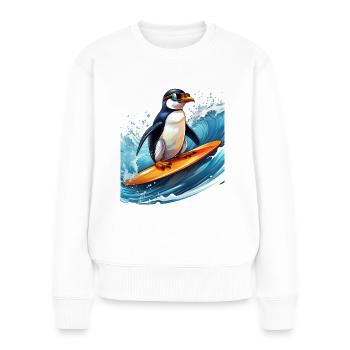 Ein Pinguin auf einem Surfbrett - Frauen Premium Bio Pullover - Weiß - Vorne - Julia (174cm)