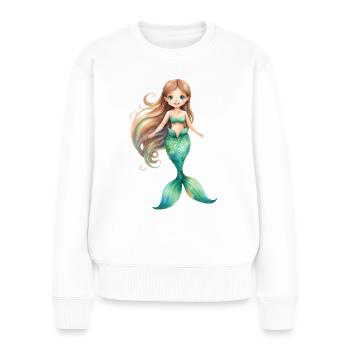 Meerjungfrau oder Nixe mit langen Haaren - Frauen Premium Bio Pullover - Weiß - Vorne - Julia (174cm)