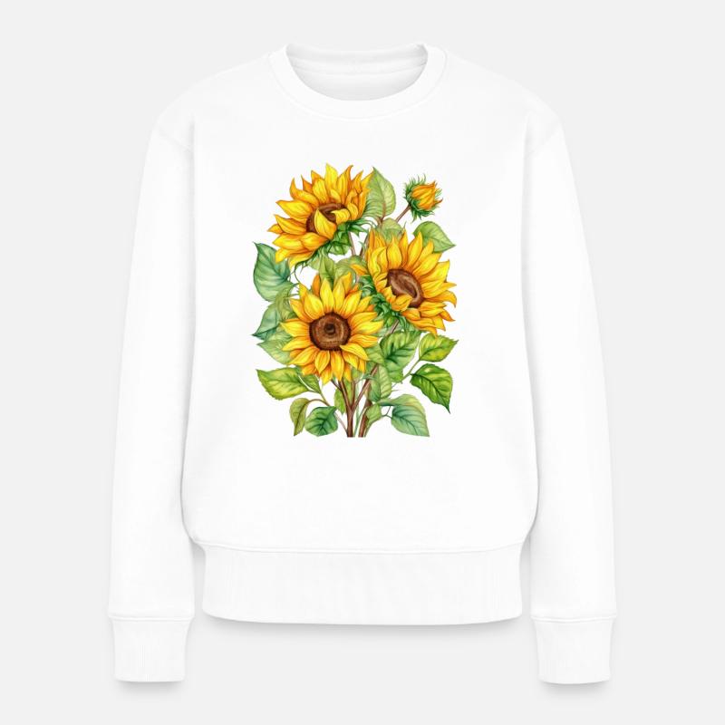 Sonnenblumen Aquarell Illustration - Frauen Premium Bio Pullover - Weiß