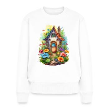 Fantasy Haus mit verwunschenem Garten - Frauen Premium Bio Pullover - Weiß - Vorne - Julia (174cm)
