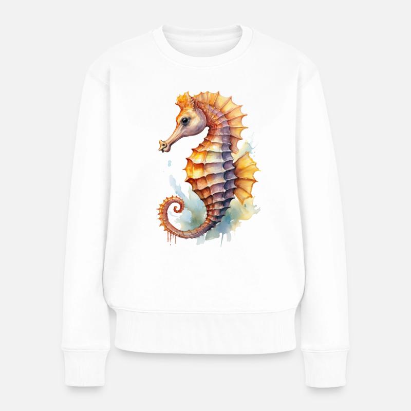 Seepferdchen Aquarell - Frauen Premium Bio Pullover - Weiß
