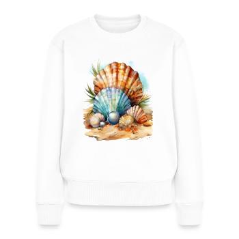 Muscheln im Sand am Strand - Frauen Premium Bio Pullover - Weiß - Vorne - Julia (174cm)
