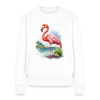 Flamingo Aquarell Illustration - Frauen Premium Bio Pullover - Weiß - Vorne - Julia (174cm)