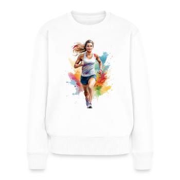 Joggerin oder Läuferin - Frauen Premium Bio Pullover - Weiß - Vorne - Julia (174cm)