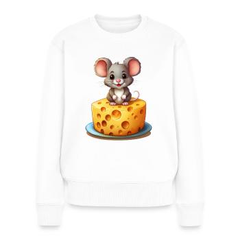 Cute mouse sitting on a big piece of cheese - Women's Premium Organic Jumper - white - Front - Julia (174cm)