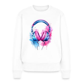 Music via headphones - Women's Premium Organic Jumper - white - Front - Julia (174cm)