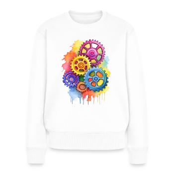 engrenages colorés - Pull Premium bio Femme - blanc - Devant - Julia (174cm)