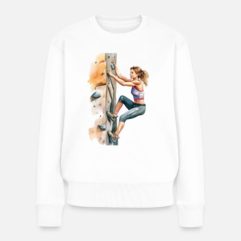 Eine Frau an der Kletterwand - Frauen Premium Bio Pullover - Weiß