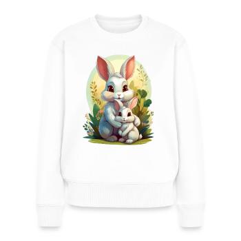 Mama Hase umarmt ihr Kind - Frauen Premium Bio Pullover - Weiß - Vorne - Julia (174cm)