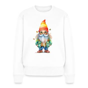 Hippie Gnom oder Zwerg - Frauen Premium Bio Pullover - Weiß - Vorne - Julia (174cm)