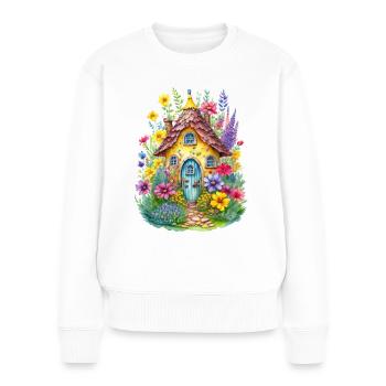 Winziges Haus mit Garten wie aus dem Märchen - Frauen Premium Bio Pullover - Weiß - Vorne - Julia (174cm)