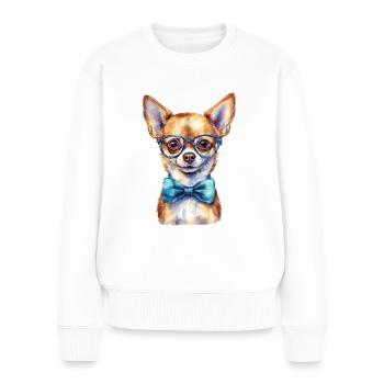 Chihuahua mit Brille und Fliege - Frauen Premium Bio Pullover - Weiß - Vorne - Julia (174cm)