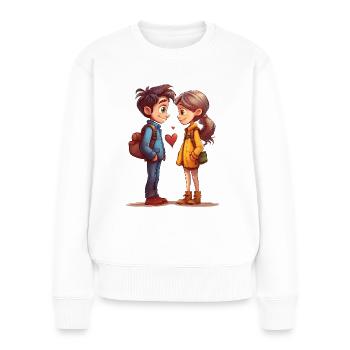 Verliebtes, schüchternes Paar im Comic-Stil - Frauen Premium Bio Pullover - Weiß - Vorne - Julia (174cm)