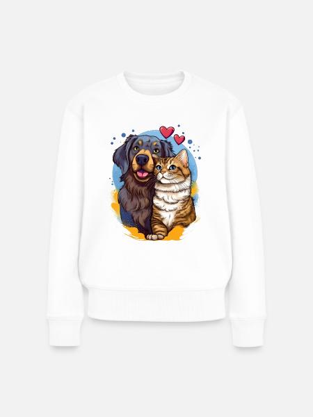 Hund und Katze – Pop-Art Illustration - Frauen Premium Bio Pullover - Weiß