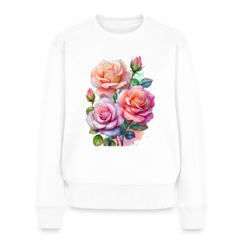 Zarte Rosen in sanften Farben - Frauen Premium Bio Pullover - Weiß - Vorne - Julia (174cm)