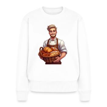 Ein Bäcker mit einem Korb voller Backwaren - Frauen Premium Bio Pullover - Weiß - Vorne - Julia (174cm)