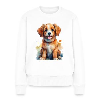 Hundewelpe – Welpe Hund Illustration - Frauen Premium Bio Pullover - Weiß - Vorne - Julia (174cm)