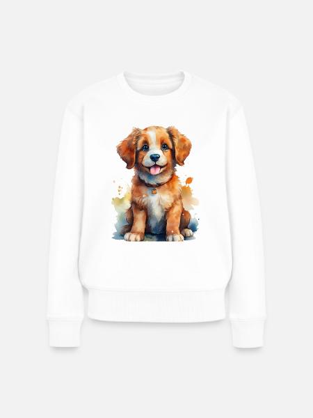 Hundewelpe – Welpe Hund Illustration - Frauen Premium Bio Pullover - Weiß