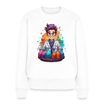 A funny chemist with colorful chemicals - Women's Premium Organic Jumper - white - Front - Julia (174cm)