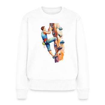 Homme grimpant dans la salle d’escalade - Pull Premium bio Femme - blanc - Devant - Julia (174cm)