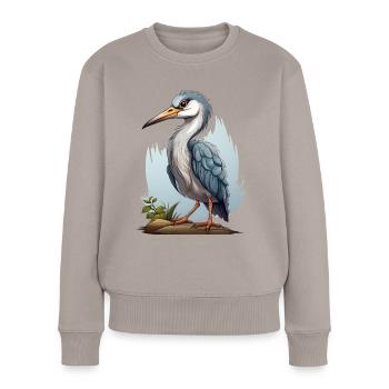 Illustration de héron cendré - Pull Premium bio Femme - taupe - Devant - Julia (174cm)