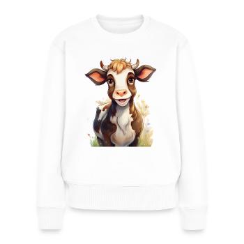 Vache mignonne et heureuse - Pull Premium bio Femme - blanc - Devant - Julia (174cm)