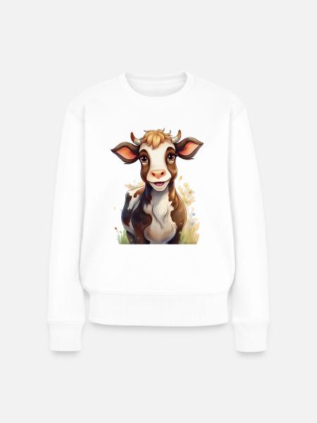Niedliche, glückliche Kuh - Frauen Premium Bio Pullover - Weiß